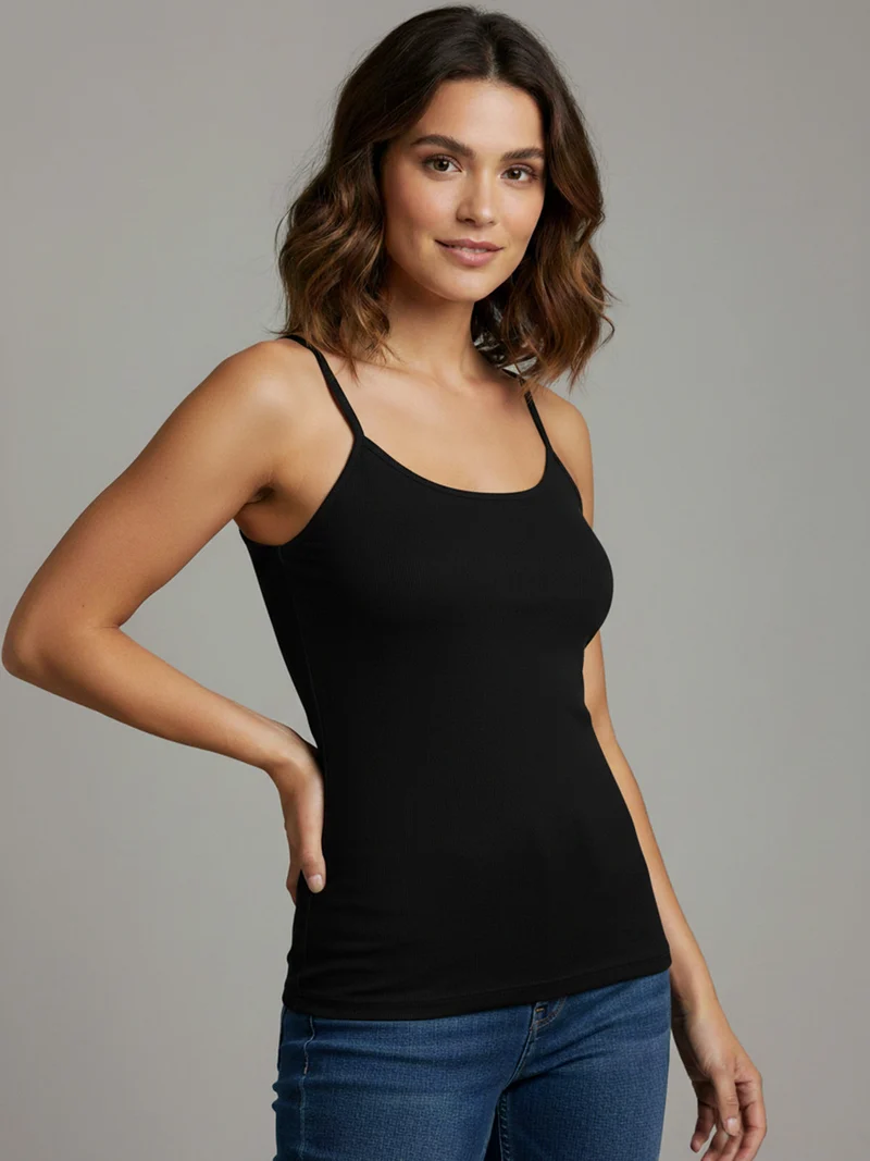 Top donna a costine in bamboo - nero
