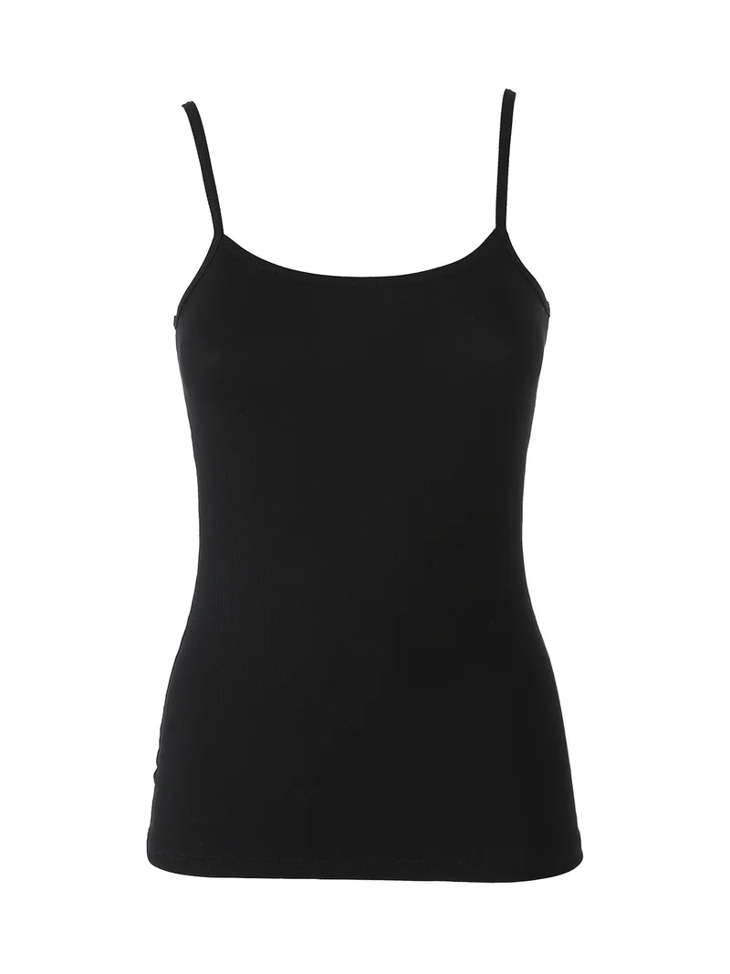 Top donna a costine in bamboo - nero