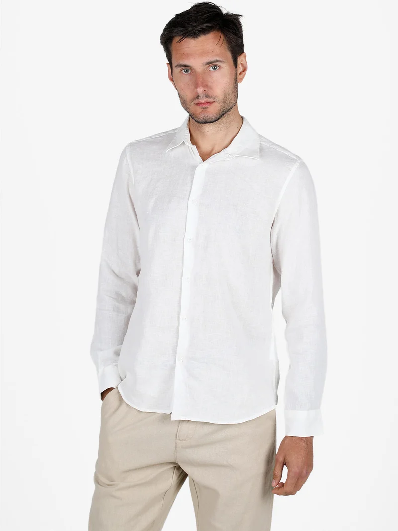 Camicia in lino da uomo a maniche lunghe - bianco