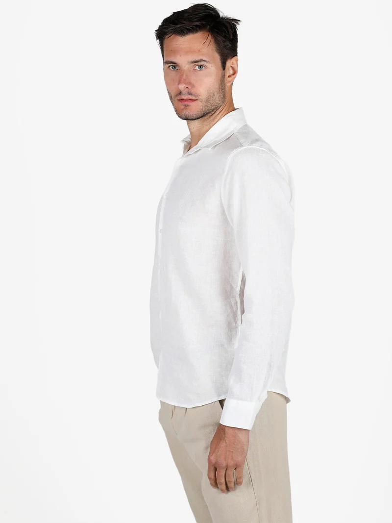 Camicia in lino da uomo a maniche lunghe - bianco
