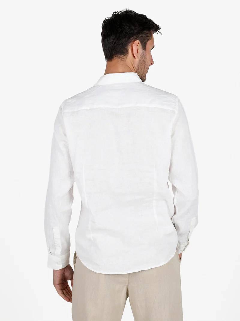 Camicia in lino da uomo a maniche lunghe - bianco