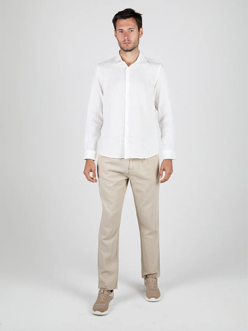 Camicia in lino da uomo a maniche lunghe - bianco
