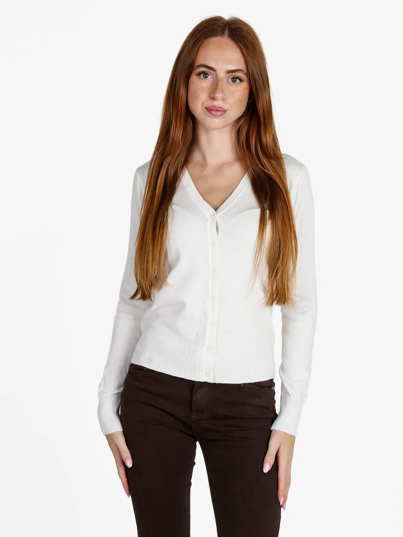 Cardigan donna in maglia con bottoni - bianco