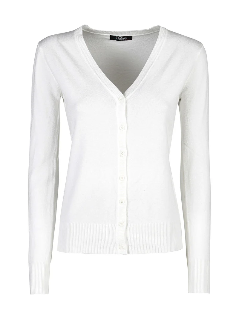 Cardigan donna in maglia con bottoni - bianco