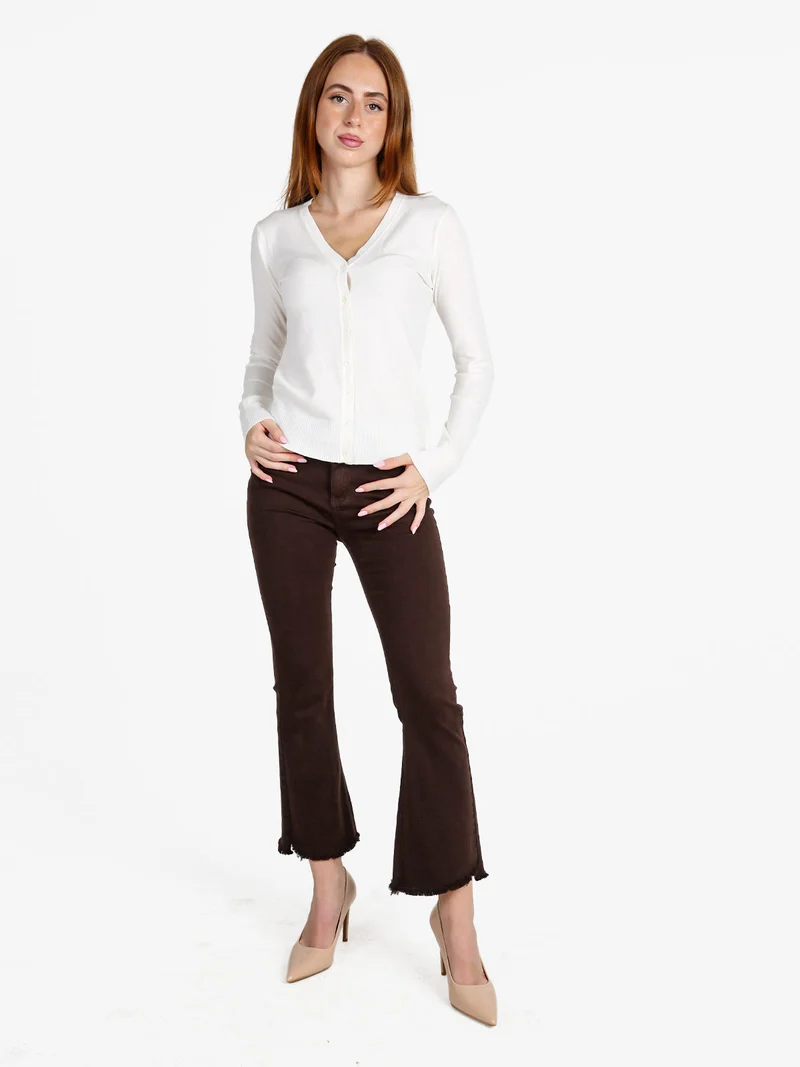 Cardigan donna in maglia con bottoni - bianco