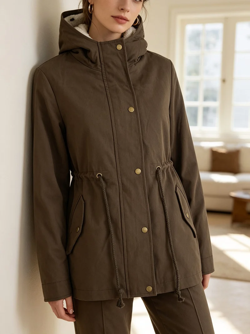 Parka donna con cappuccio e imbottitura removibile - militare