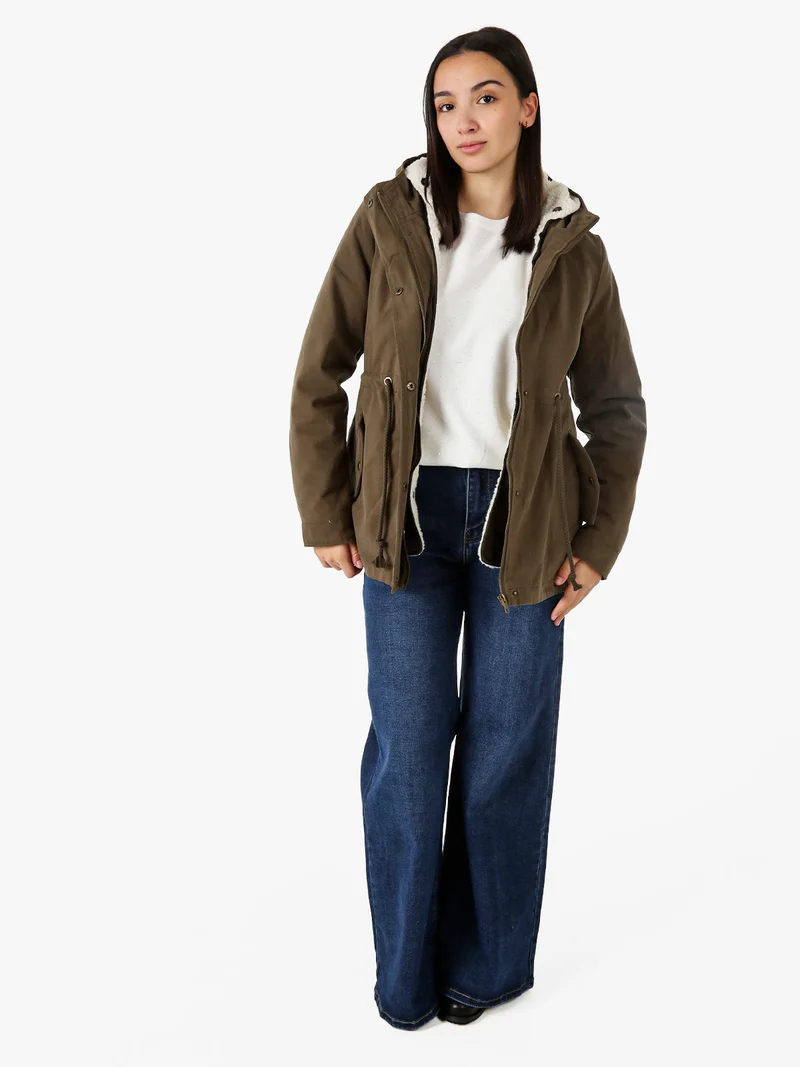 Parka donna con cappuccio e imbottitura removibile - militare