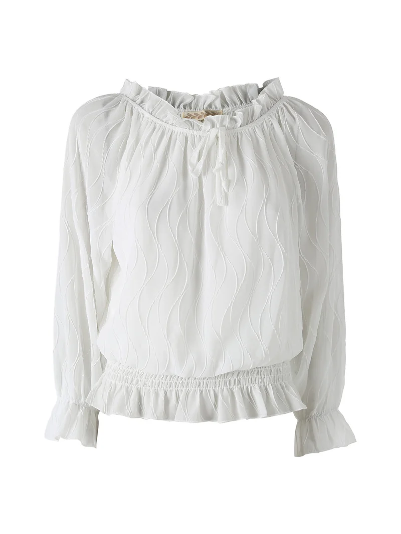 Blusa donna a maniche lunghe con scollo a barchetta - bianco