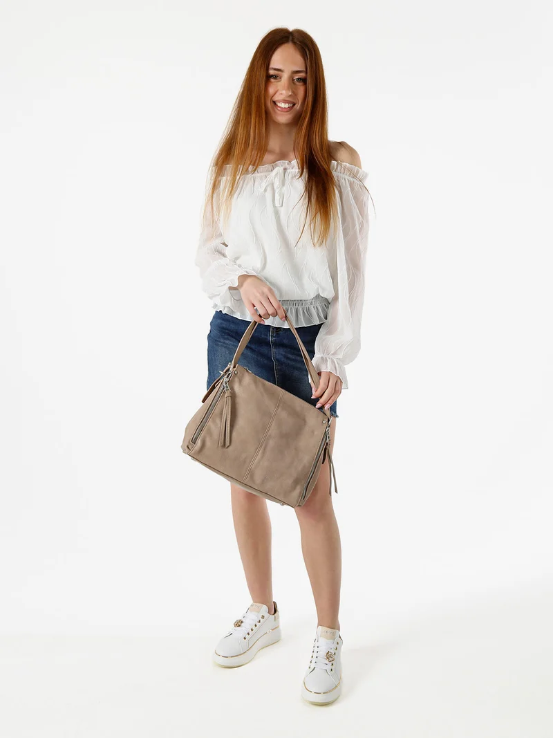 Blusa donna a maniche lunghe con scollo a barchetta - bianco