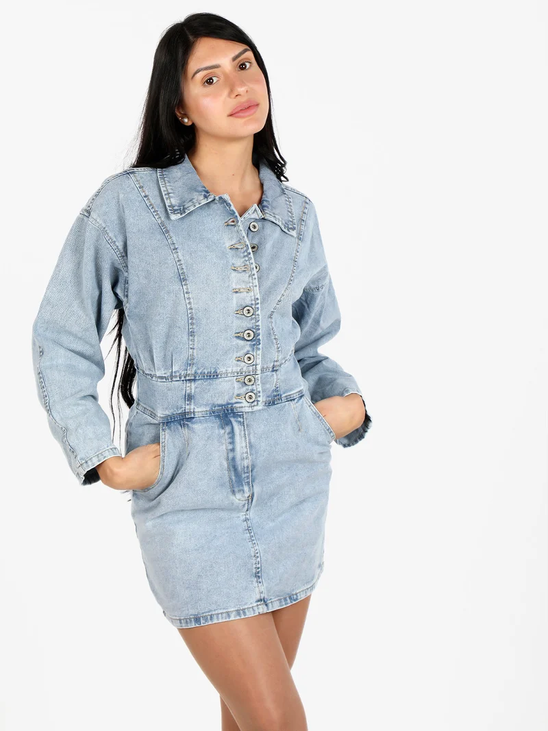 Abito in jeans a maniche lunghe con bottoni - jeans