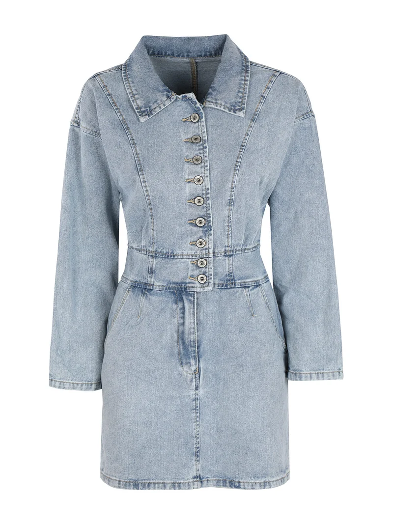 Abito in jeans a maniche lunghe con bottoni - jeans