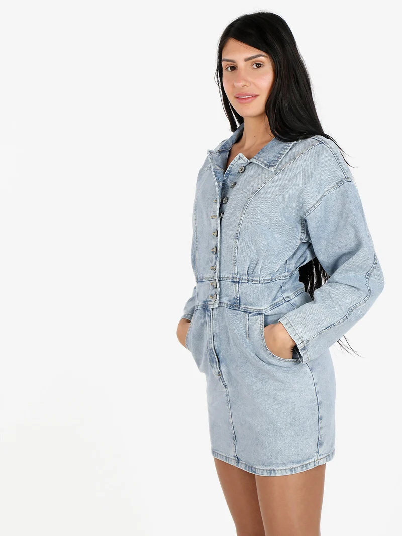 Abito in jeans a maniche lunghe con bottoni - jeans