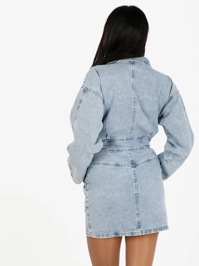 Abito in jeans a maniche lunghe con bottoni - jeans