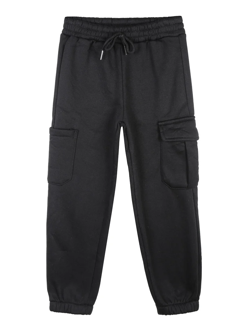 Pantaloni tuta da bambina felpati con tasconi laterali - nero
