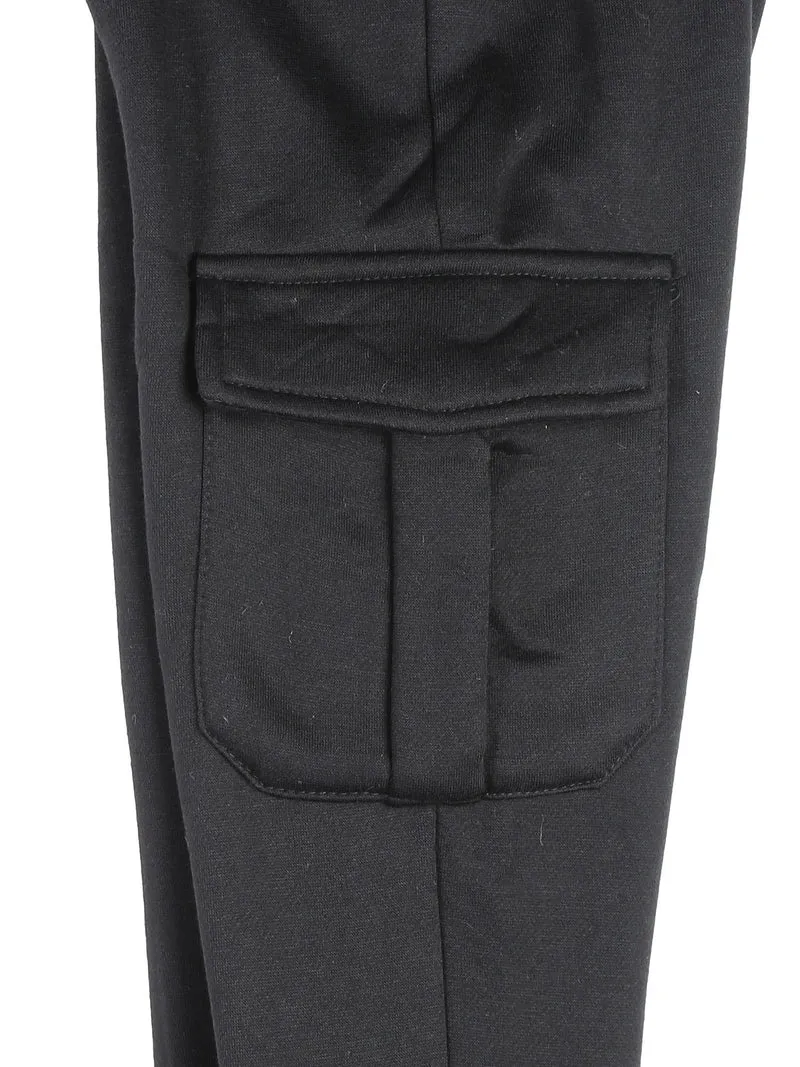 Pantaloni tuta da bambina felpati con tasconi laterali - nero
