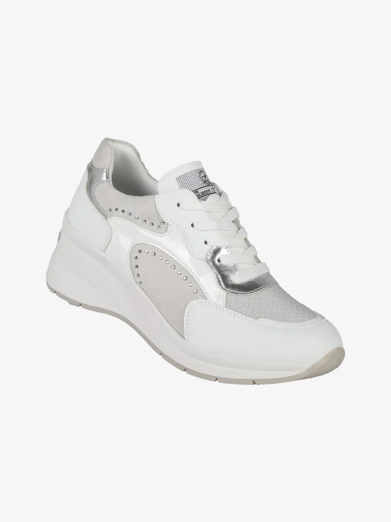 Sneakers donna stringate con zeppa - bianco
