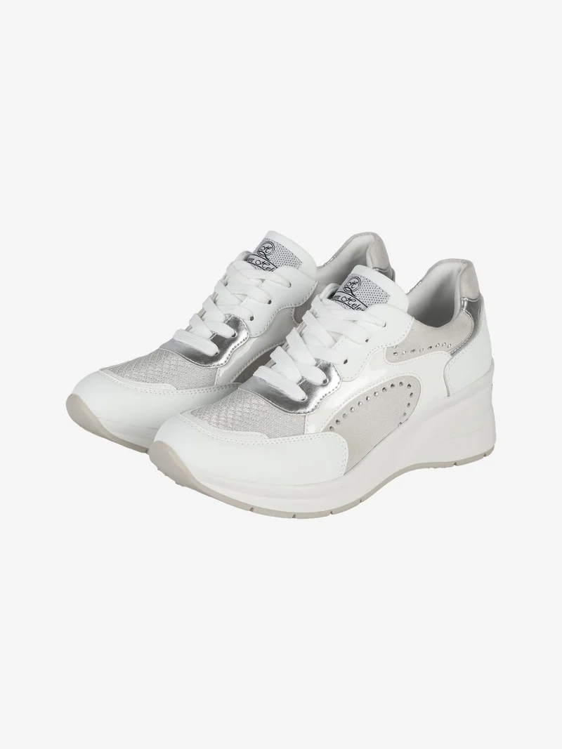 Sneakers donna stringate con zeppa - bianco