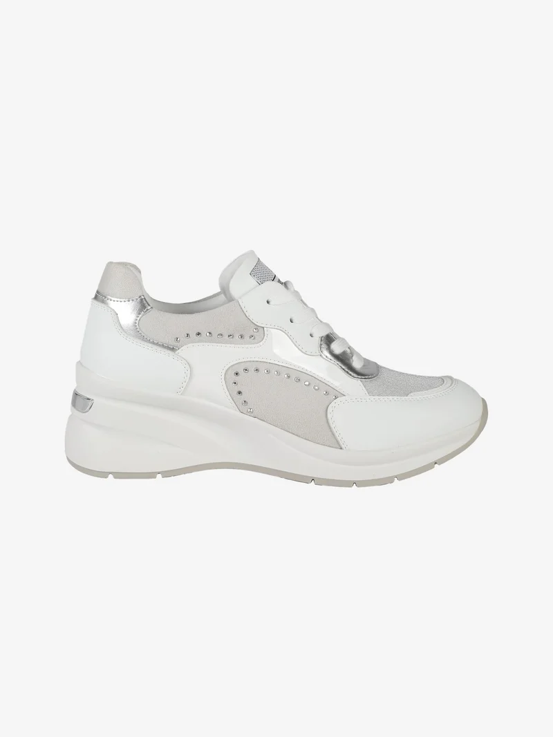 Sneakers donna stringate con zeppa - bianco