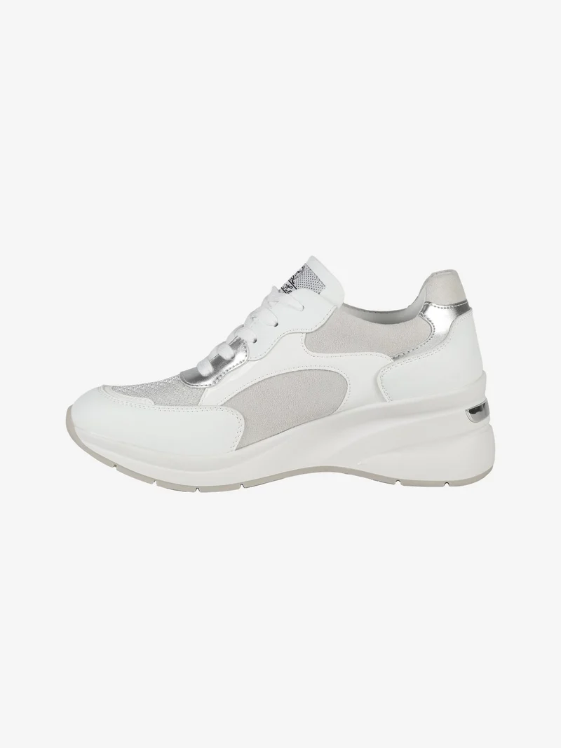 Sneakers donna stringate con zeppa - bianco