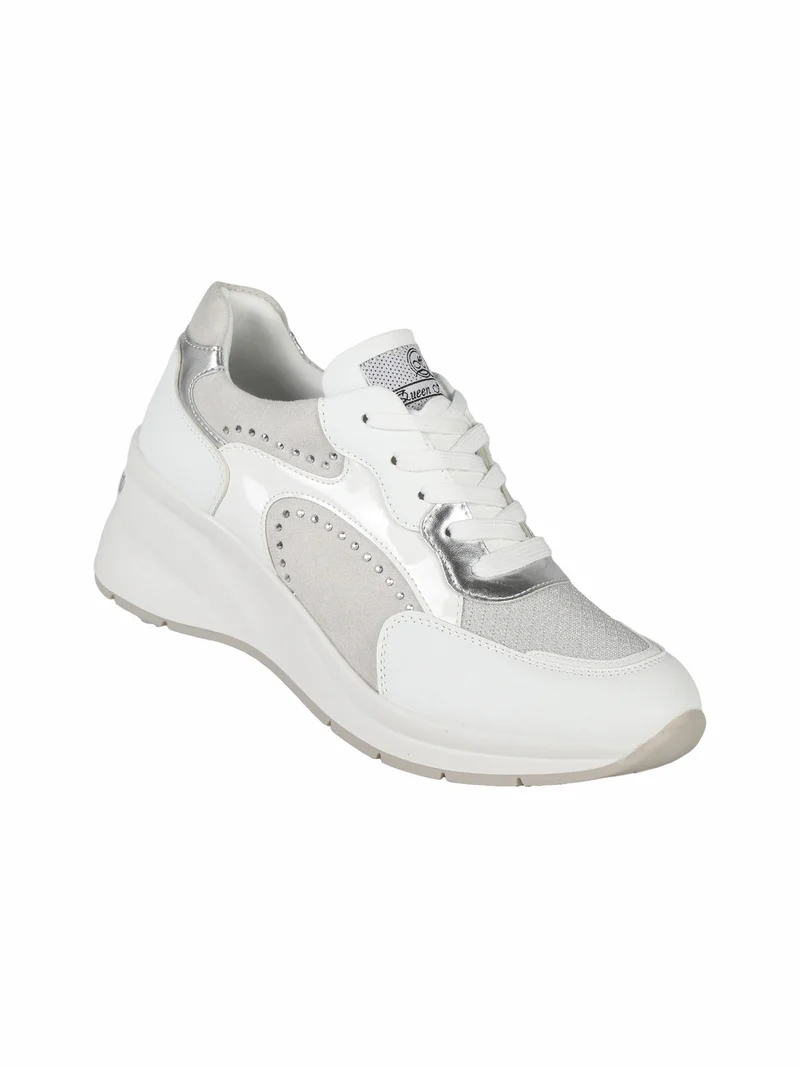 Sneakers donna stringate con zeppa - bianco