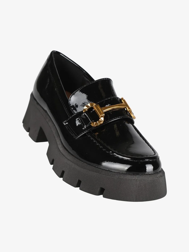 Mocassini donna in vernice con zeppa - nero