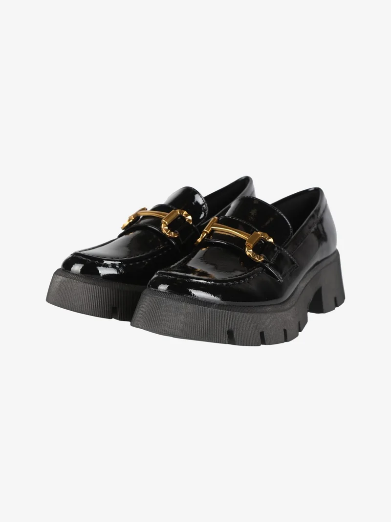 Mocassini donna in vernice con zeppa - nero