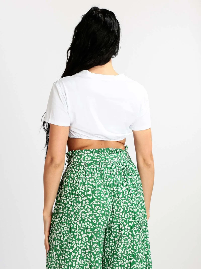 T-shirt cropped donna con piume - verde