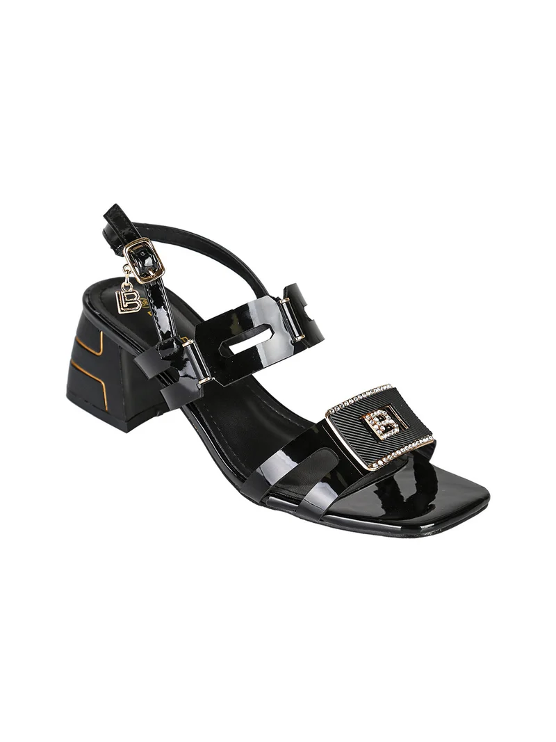 Sandali donna con tacco largo e strass - nero