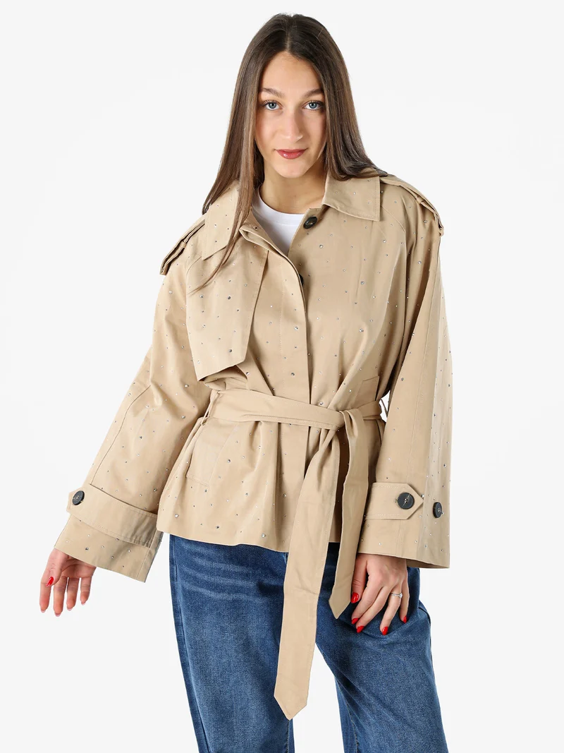 Giacca donna oversize in cotone con micro borchie - khaki