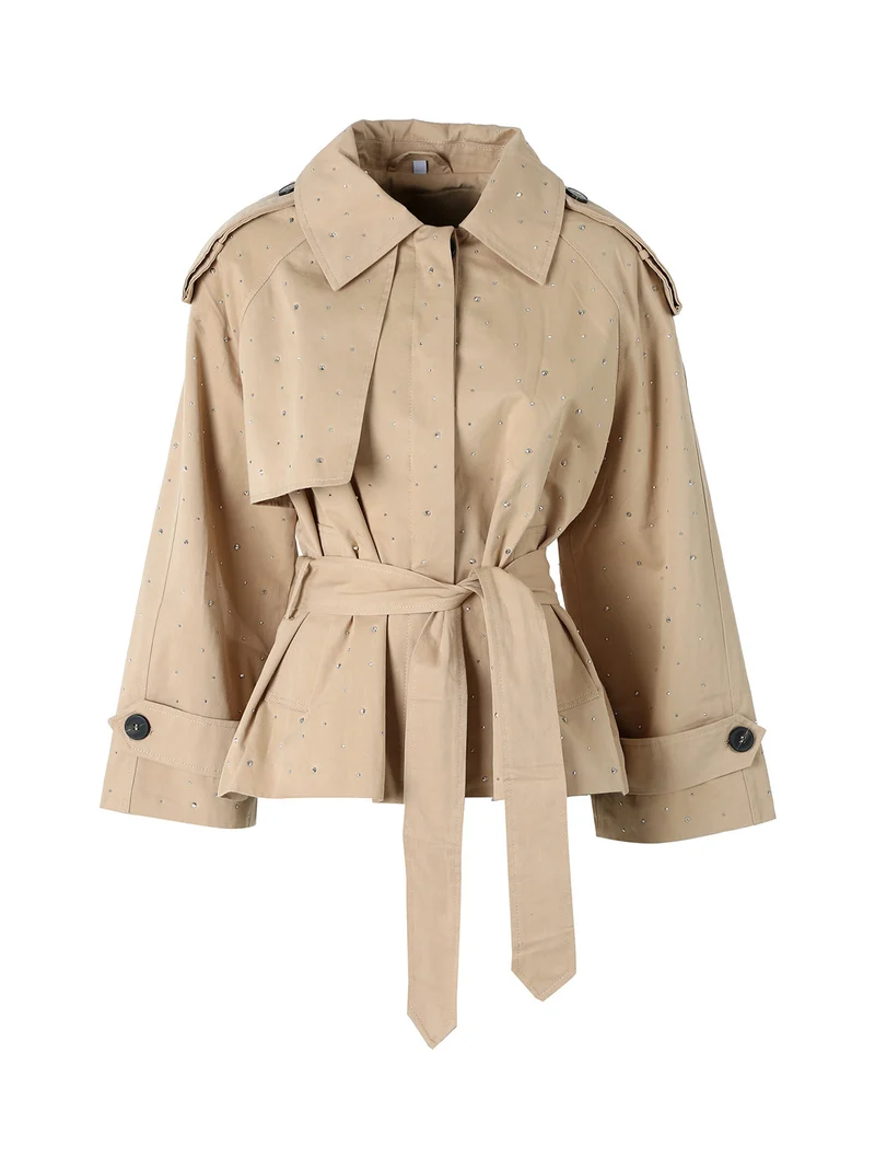 Giacca donna oversize in cotone con micro borchie - khaki