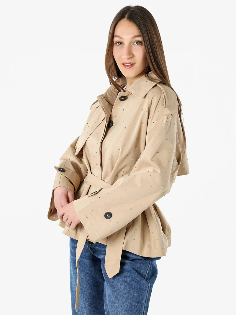Giacca donna oversize in cotone con micro borchie - khaki