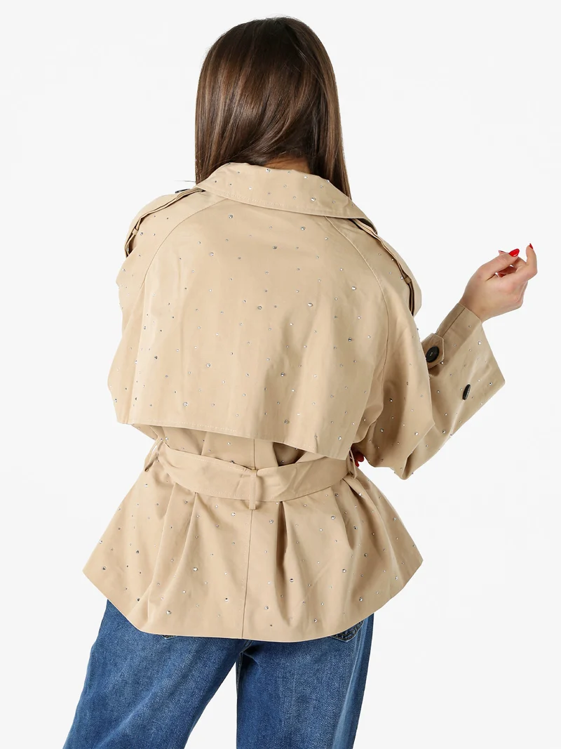 Giacca donna oversize in cotone con micro borchie - khaki