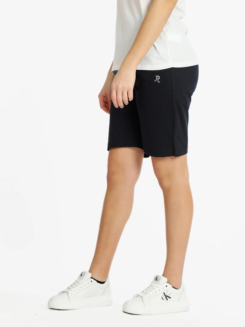 Bermuda donna in cotone con coulisse - blu scuro