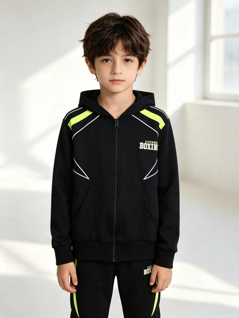 Felpa da ragazzo in cotone con cappuccio e zip - blu scuro