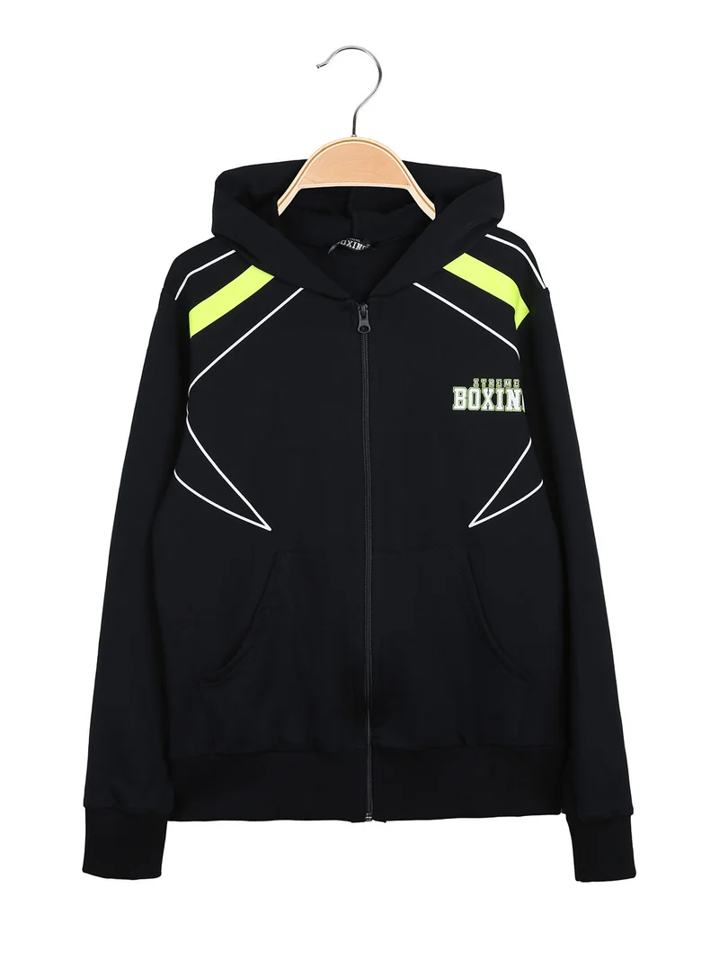 Felpa da ragazzo in cotone con cappuccio e zip - blu scuro