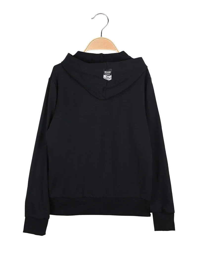 Felpa da ragazzo in cotone con cappuccio e zip - blu scuro