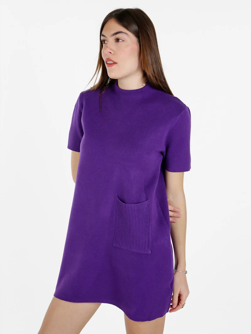Vestito donna in maglia a maniche corte - viola