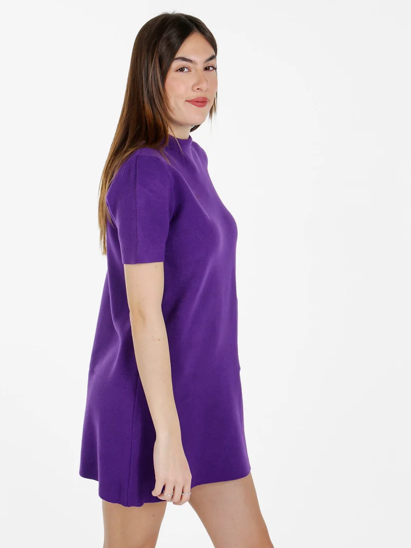 Vestito donna in maglia a maniche corte - viola