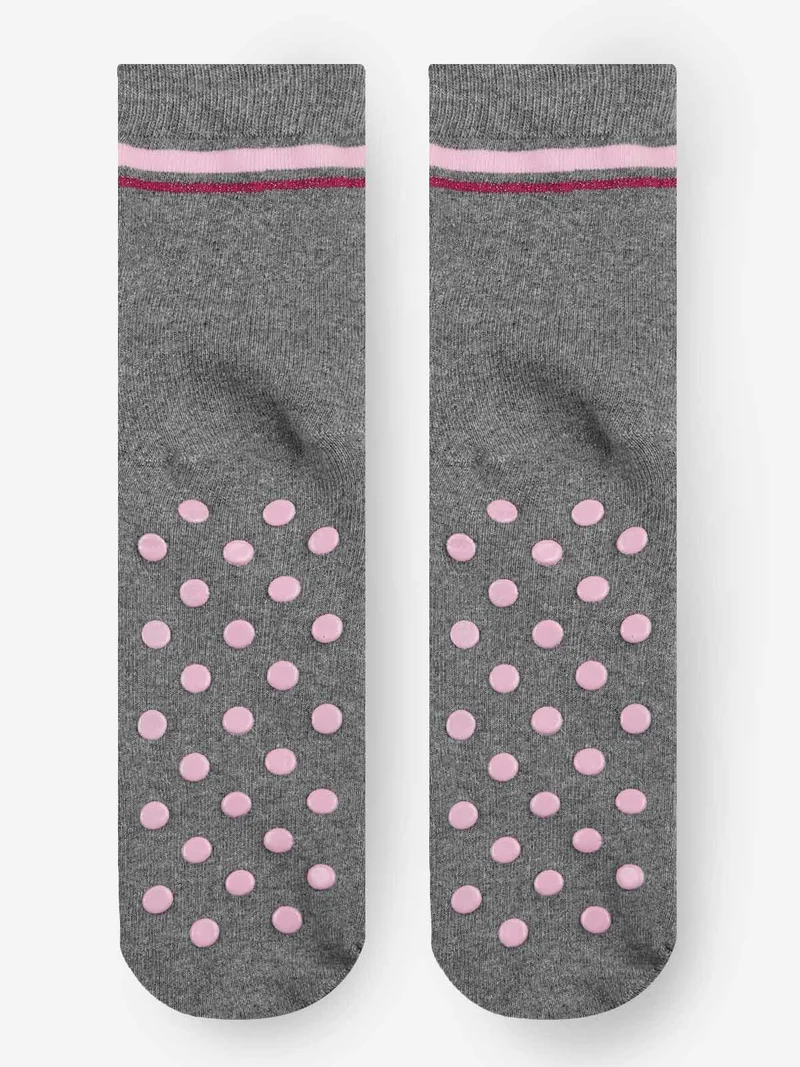 Calze antiscivolo da bambina con stampe - grigio chiaro