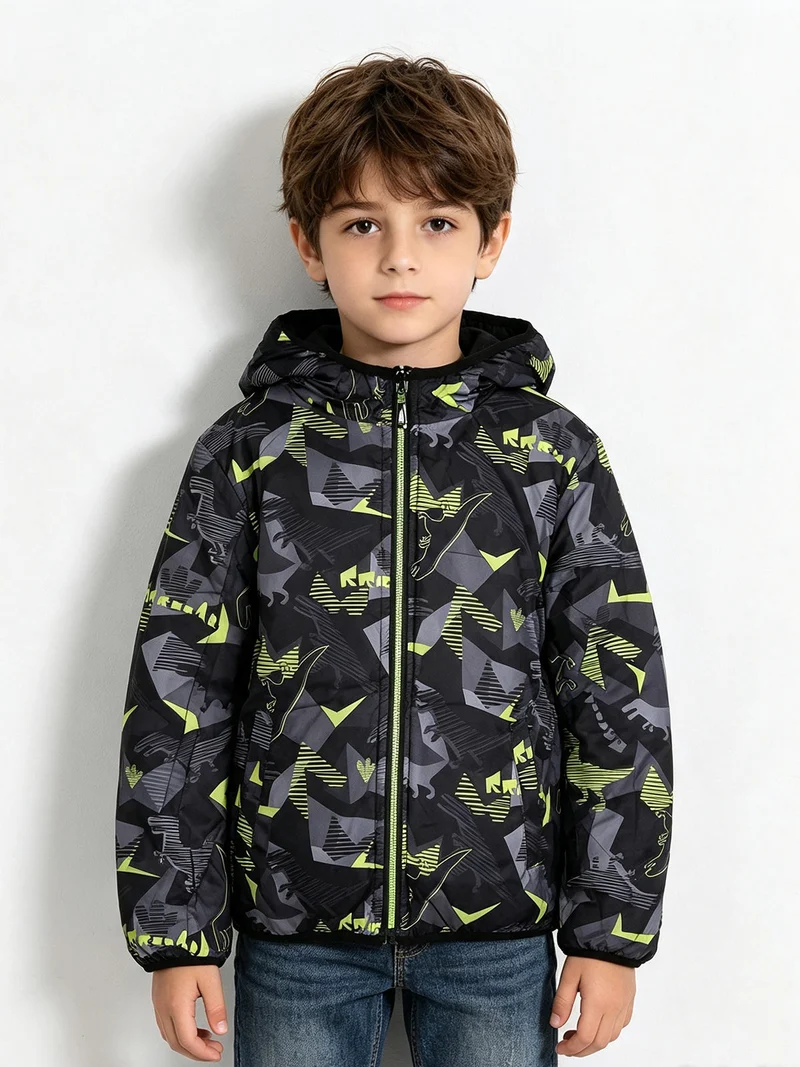 Giubbotto da bambino doubleface con cappuccio e zip - nero