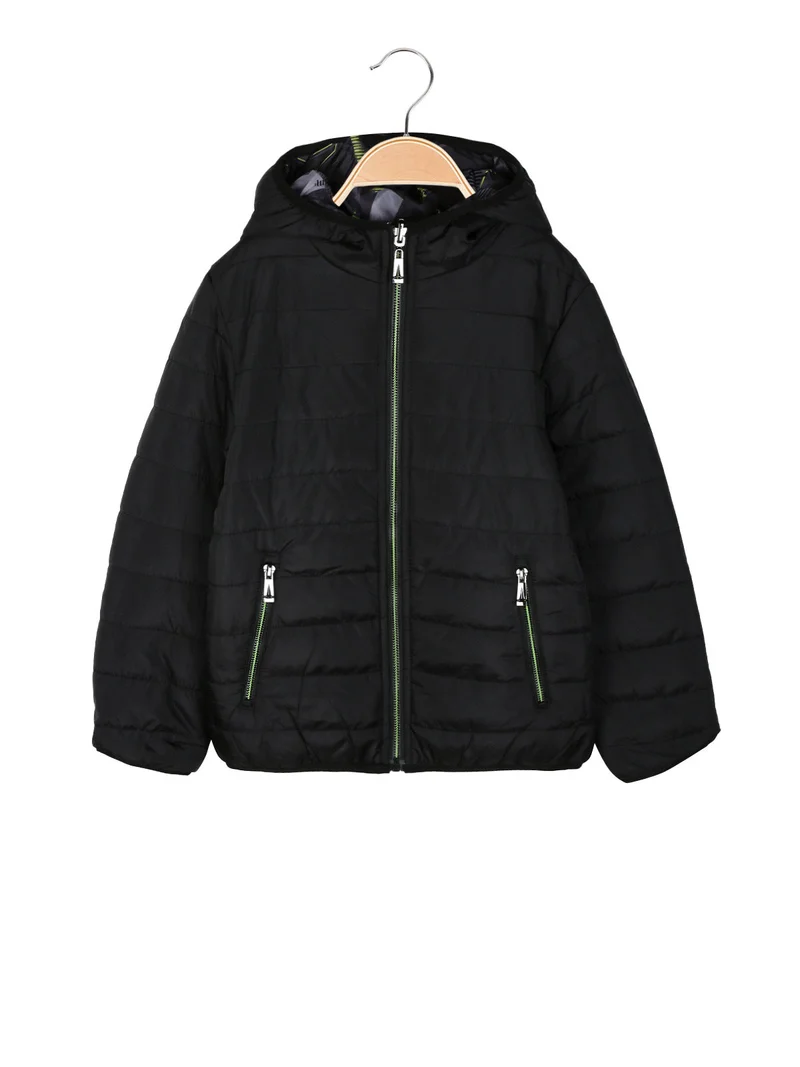 Giubbotto da bambino doubleface con cappuccio e zip - nero