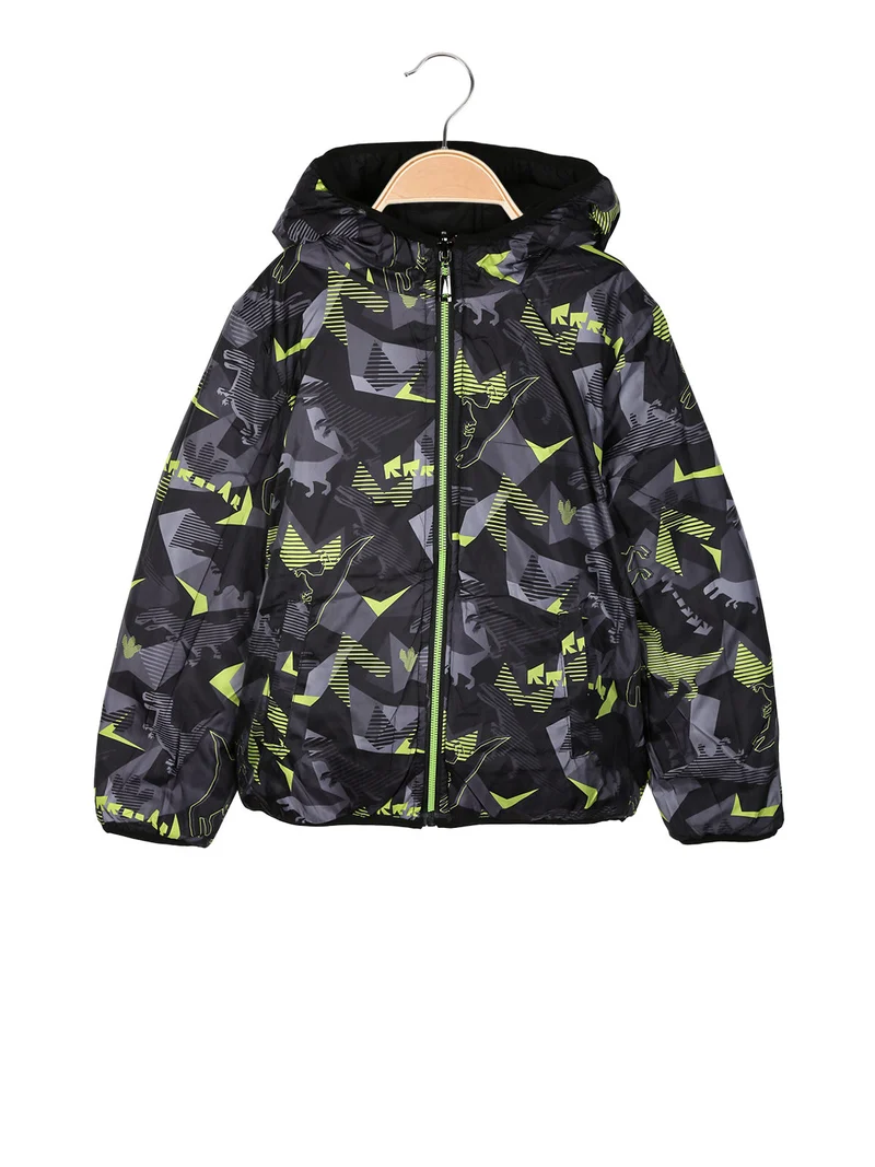Giubbotto da bambino doubleface con cappuccio e zip - nero