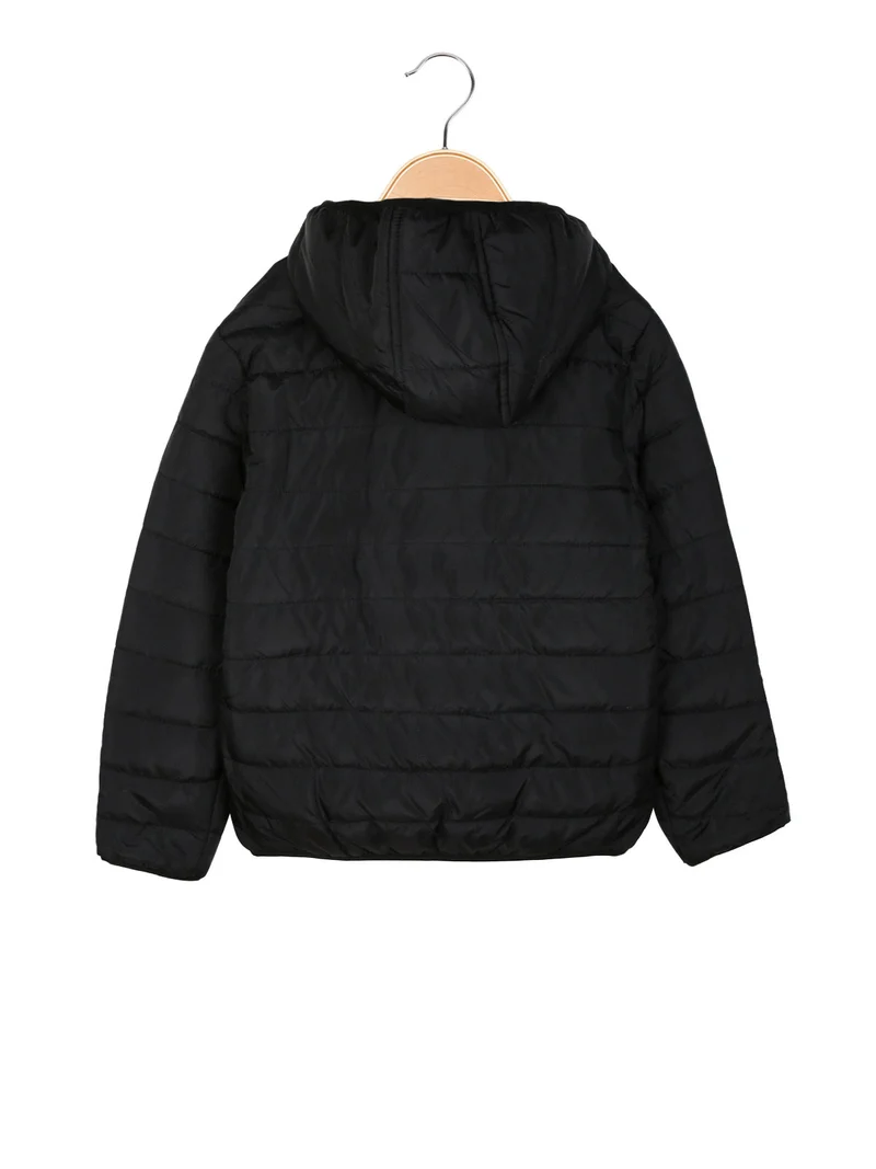 Giubbotto da bambino doubleface con cappuccio e zip - nero