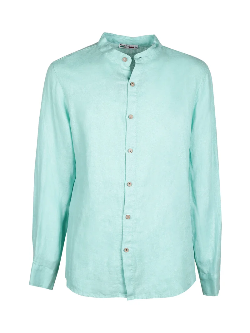 Camicia in lino da uomo alla coreana - turchese