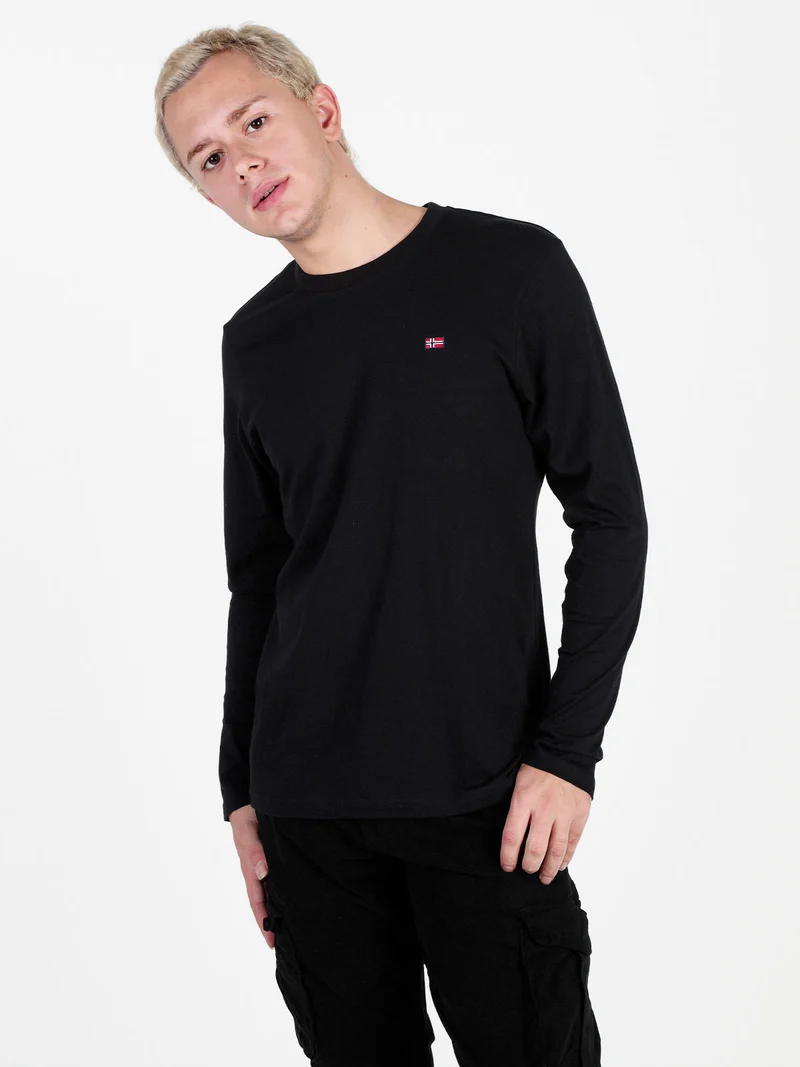 T-shirt da uomo a maniche lunghe in cotone - nero