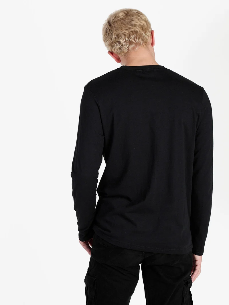T-shirt da uomo a maniche lunghe in cotone - nero
