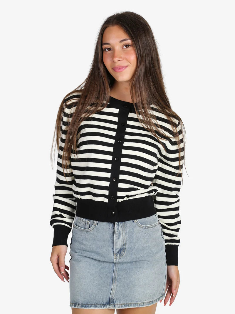 Cardigan donna in maglia a righe - nero