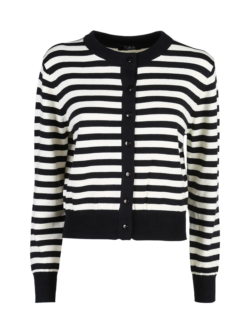 Cardigan donna in maglia a righe - nero