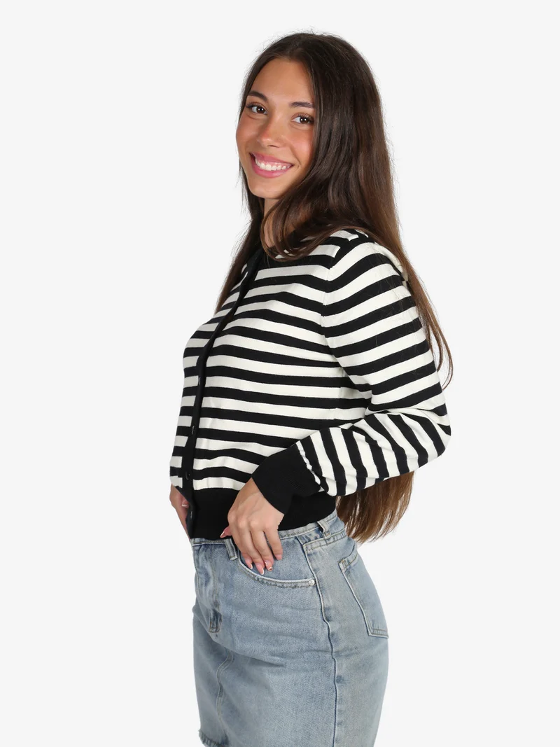 Cardigan donna in maglia a righe - nero