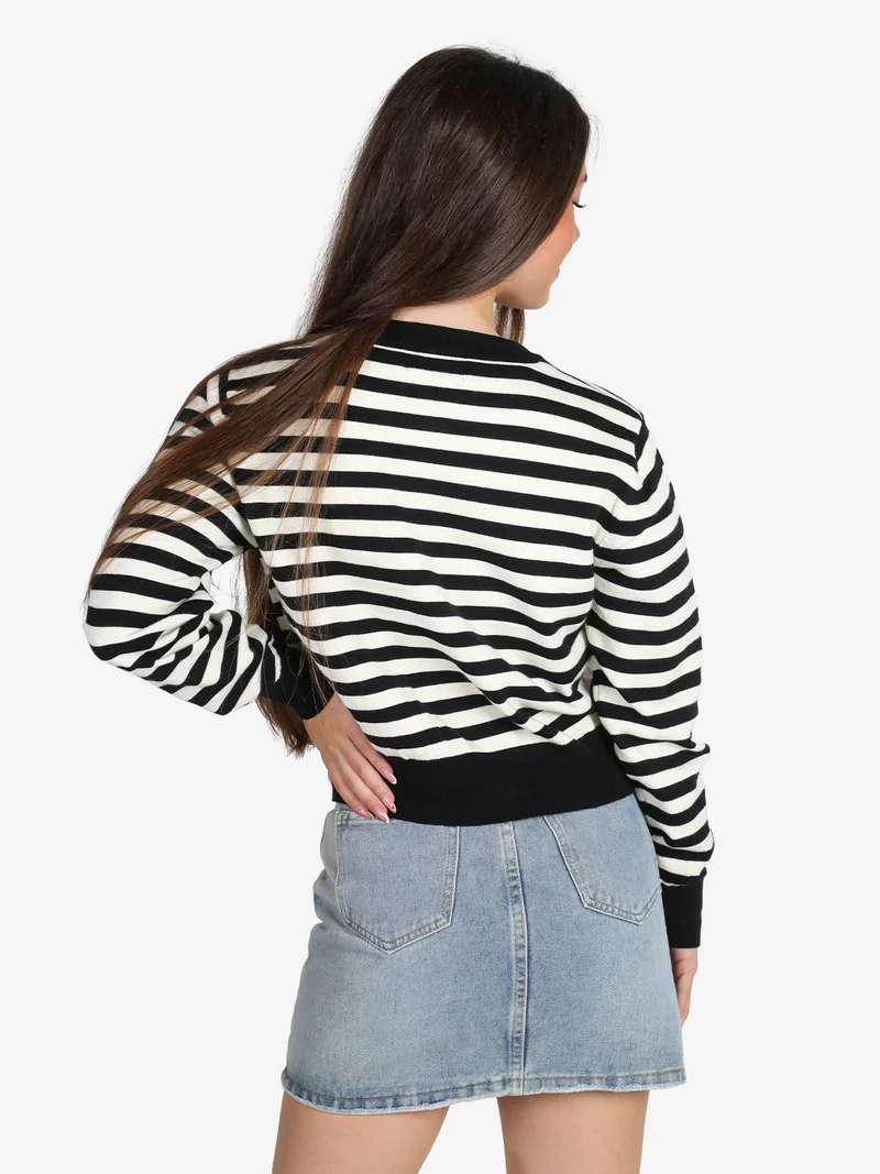 Cardigan donna in maglia a righe - nero